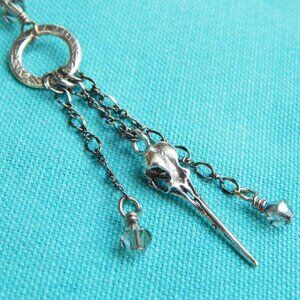 HUMMINGBIRD SKULL W RING AND SWAROVSKI CRYSTAL NECKLACE
